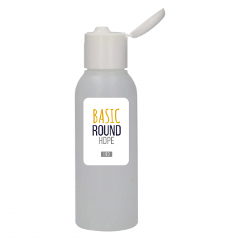 100 ml fles Basic Round HDPE naturel 24.410 + Klepdop PP wit 