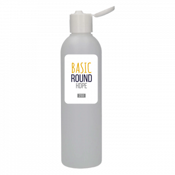 250 ml fles Basic Round HDPE naturel 24.410 + Klepdop PP wit