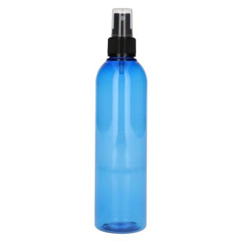 250 ml fles Basic Round PET blauw + spraypomp zwart