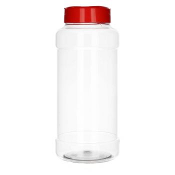 1000 ml Spice round PET transparant + Strooideksel rood